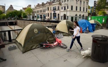 Tents set up on a city street