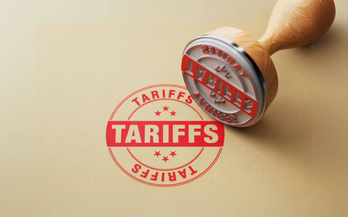 A red stamp with the word "TARIFFS"