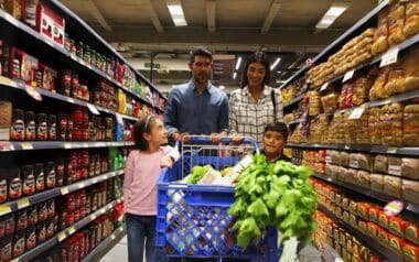 A family shops together in a U.S. retail supermarket,