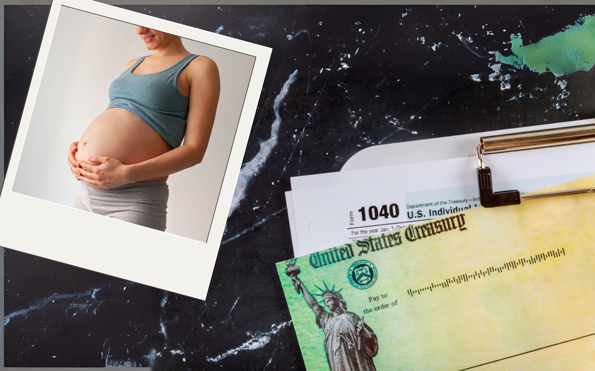 1040 Tax Form with Refund Check and Stimulus Refund Check