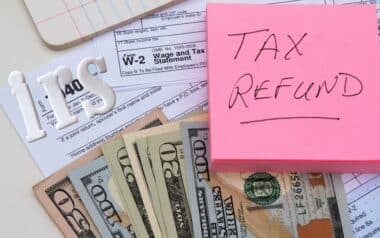 IRS forms with tax refund USA currency