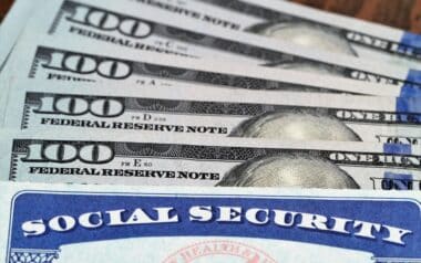 Social security card and USA currency 100 dollar bills