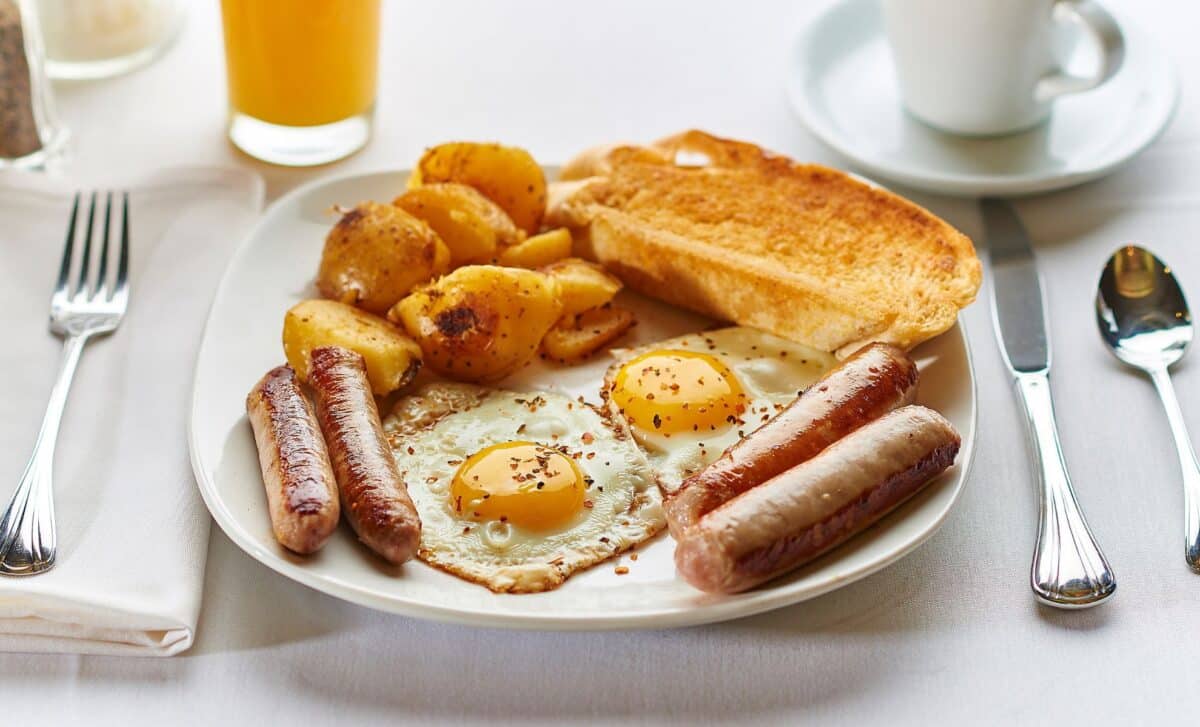 American breakfast served on a plate