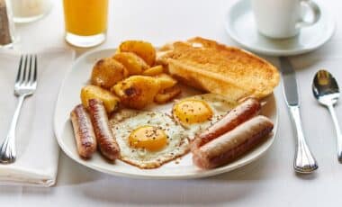 American breakfast served on a plate