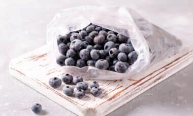 Frozen blueberries in a plastic bag